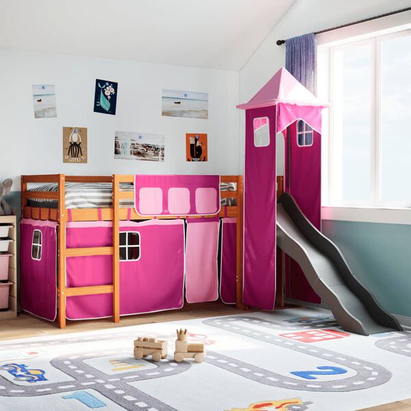 vidaXL Letto a Soppalco con Torre Bambini Rosa 80x200cm Massello Pino