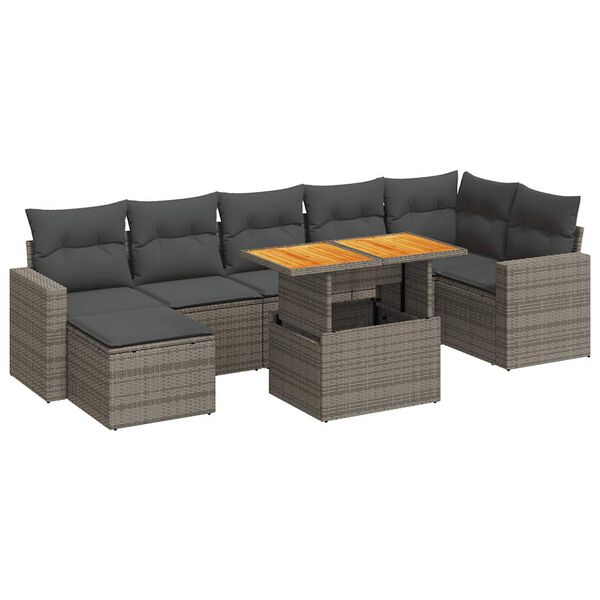 vidaXL Set Divano da Giardino 8 pz con Cuscini Grigio in Polyrattan
