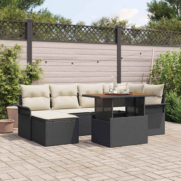 vidaXL Set Divano da Giardino con archiviazione 7 pcs Nero Poly Rattan