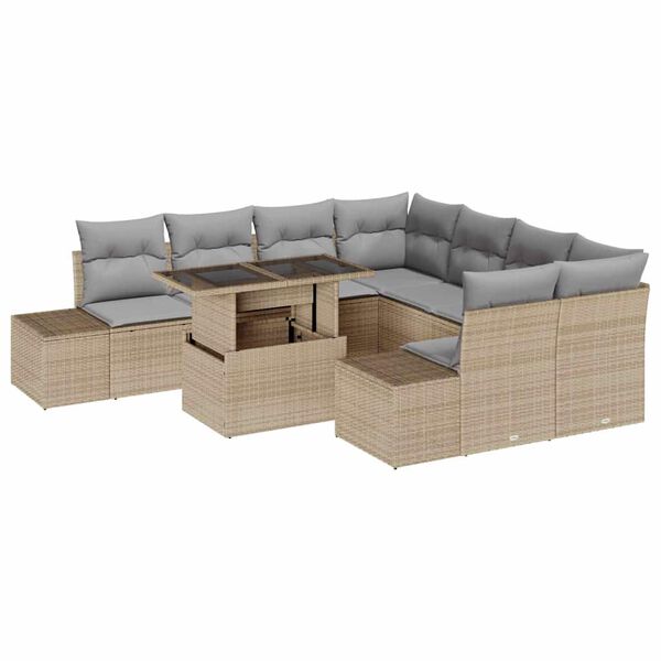 vidaXL Set di divani 9 pcs Beige e Grigio Chiaro polyrattan