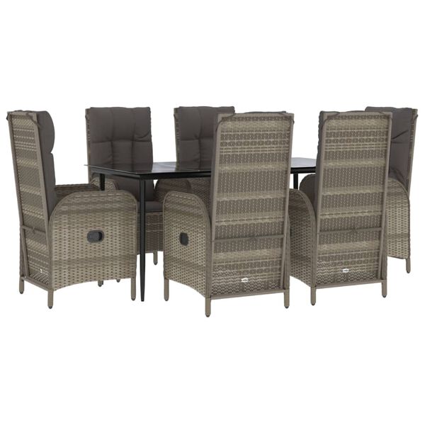 vidaXL Set da Pranzo Giardino 7pz Nero e Grigio con Cuscini Polyrattan