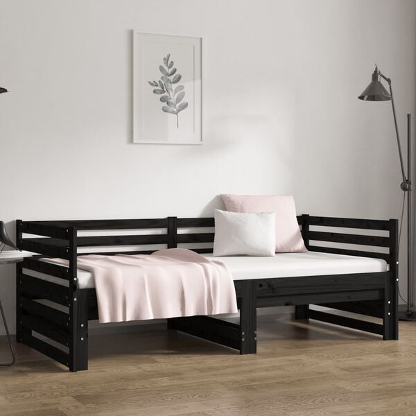 vidaXL Dormeuse Estraibile Nera 2x(90x190) cm Legno Massello di Pino