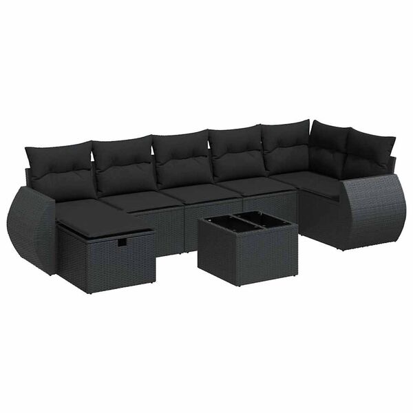 vidaXL Set Divani da Giardino con Cuscini 7pz Nero Polyrattan