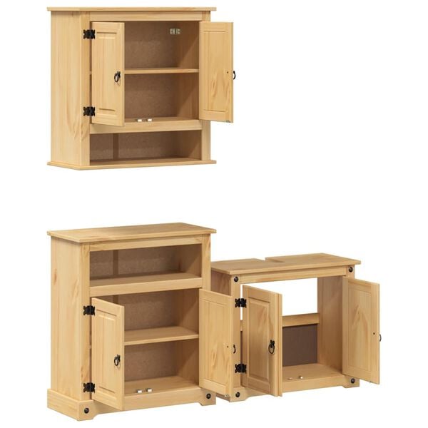 vidaXL Set Mobili da Bagno 3 pz Corona in Legno Massello di Pino