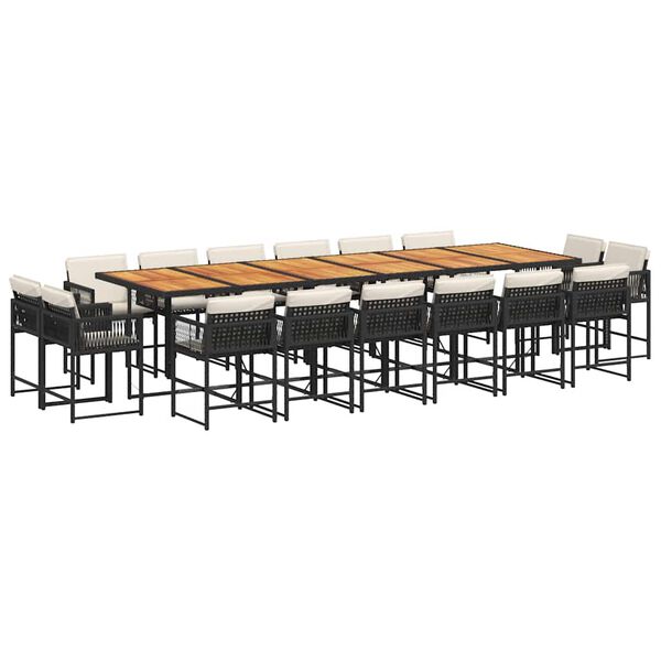 vidaXL Set da Pranzo da Giardino 17 pz con Cuscini Nero in Polyrattan