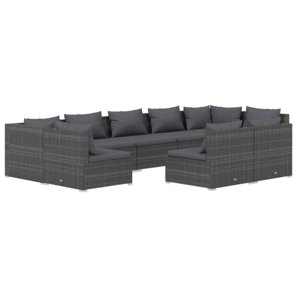 vidaXL Set Salotto da Giardino 9 pz con Cuscini in Polyrattan Grigio