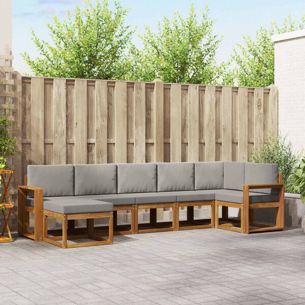 vidaXL Set di divani da esterno 7 pcs Grigio Naturale e Chiaro