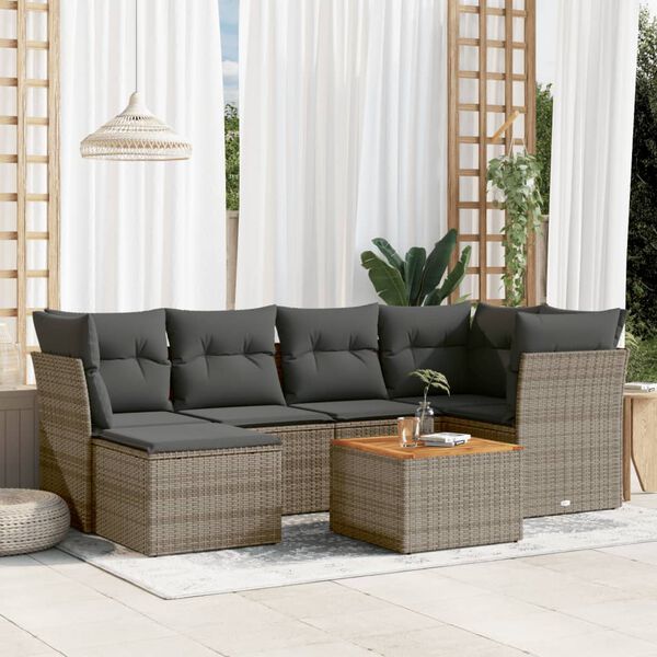 vidaXL Set Divani da Giardino 7 pz con Cuscini Grigio in Polyrattan