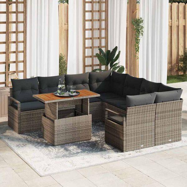 vidaXL Set Divano da Giardino 9 pcs Grigio Poly Rattan