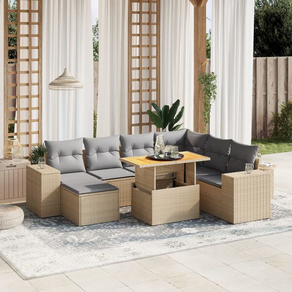 vidaXL Set Divano da Giardino 8 pz con Cuscini Beige in Polyrattan