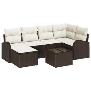 vidaXL Set di divani con cuscino 7 pcs Marrone e bianco polyrattan