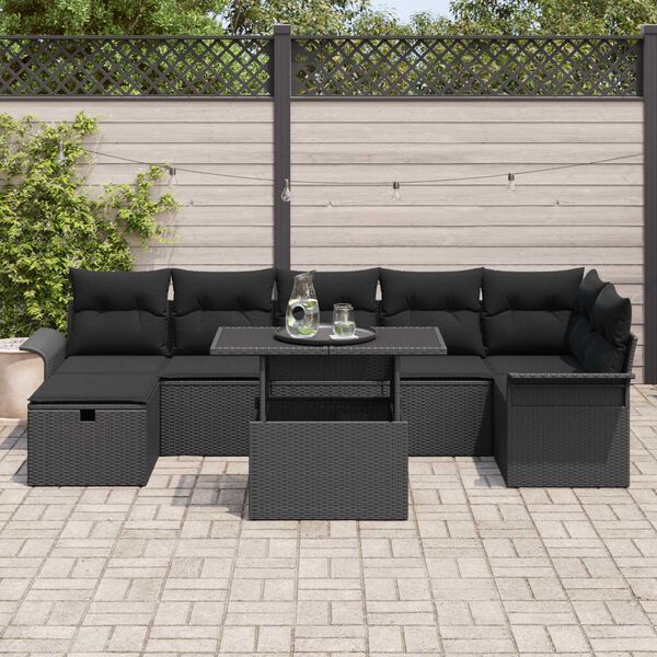 vidaXL Set Divano da Giardino con cuscino 8 pcs Nero Poly Rattan