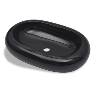 vidaXL Lavandino da bagno in ceramica ovale nero
