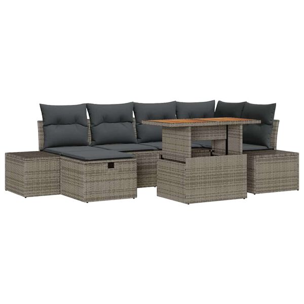 vidaXL Set Divano da Giardino con cuscino 7 pcs Grigio polyrattan
