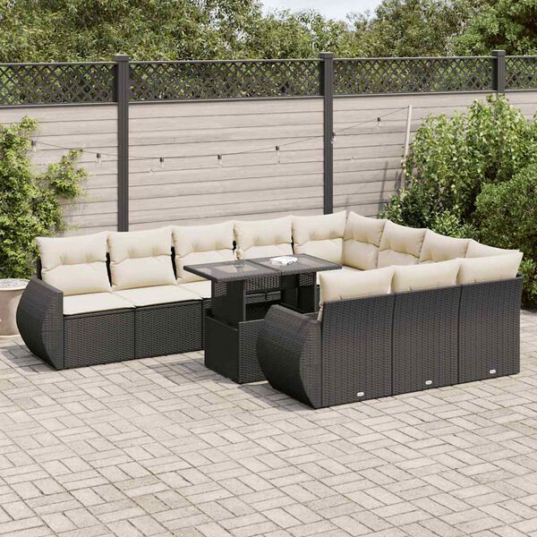 vidaXL Set Divani da Giardino 11 pz con Cuscini in Polyrattan Nero