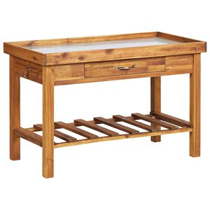 vidaXL Banco da Lavoro per Giardino Piano in Zinco e Massello d'Acacia