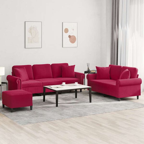 vidaXL Set di Divani 3 pz con Cuscini Rosso Vino in Velluto