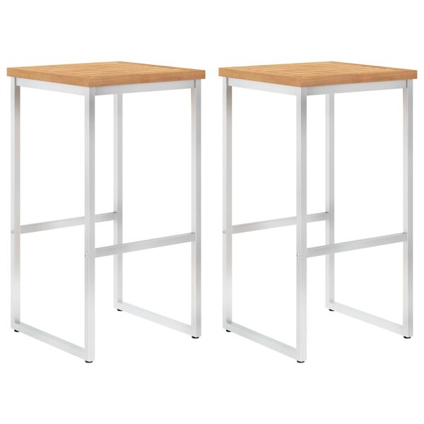 vidaXL Sgabelli da Bar 2 pz in Legno Massello di Teak e Acciaio Inox