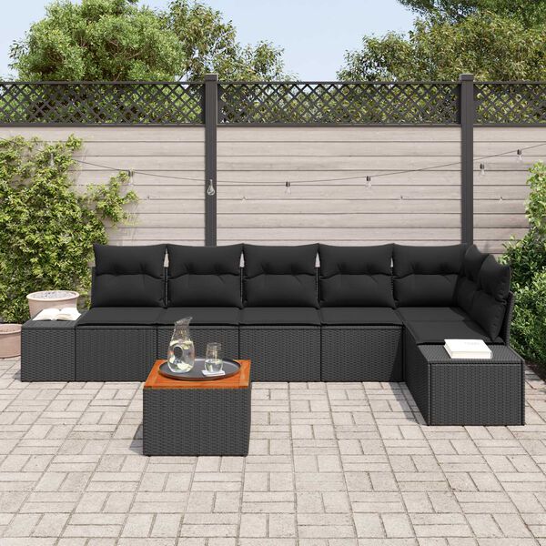 vidaXL Set Divano da Giardino con archiviazione 7 pcs Nero polyrattan