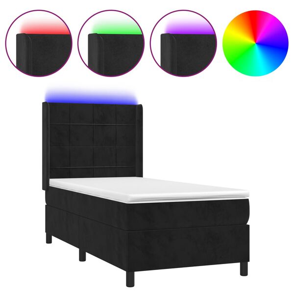 vidaXL Letto a Molle con Materasso e LED Nero 90x200 cm in Velluto