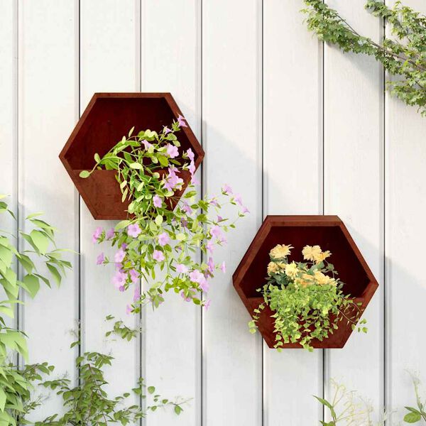 vidaXL Fioriere da Parete 2 pz Ruggine in Acciaio Corten 30x10x25 cm