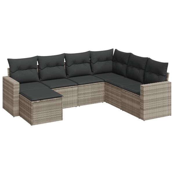 vidaXL Set Divani da Giardino 7pz con Cuscini Grigio Chiaro Polyrattan