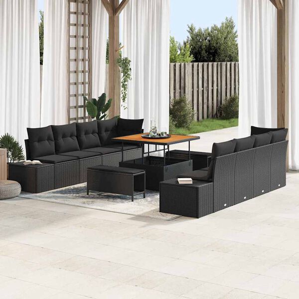 vidaXL Set Divano da Giardino con cuscino 11 pcs Nero polyrattan