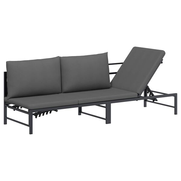 vidaXL Lettino Sole per 3 Persone Nero 200 x 62 x 59 cm Textilene