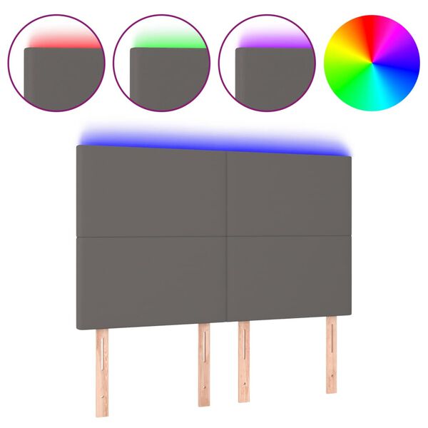 vidaXL Testiera a LED Grigio 144x5x118/128 cm in Similpelle