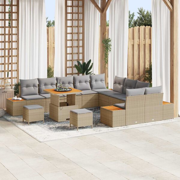 vidaXL Set Divano da Giardino 13 pcs Beige polyrattan