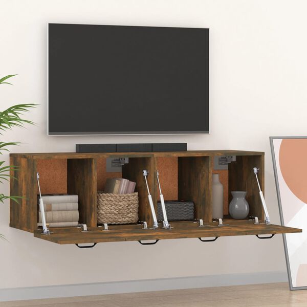 vidaXL Mobili Parete 2 pz Rovere Fumo 80x35x36,5 cm Legno Multistrato