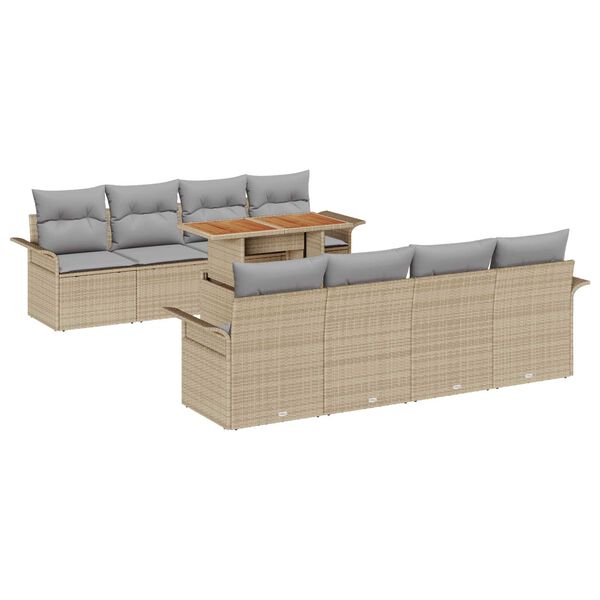 vidaXL Set Divano da Giardino 9 pcs Beige Poly Rattan