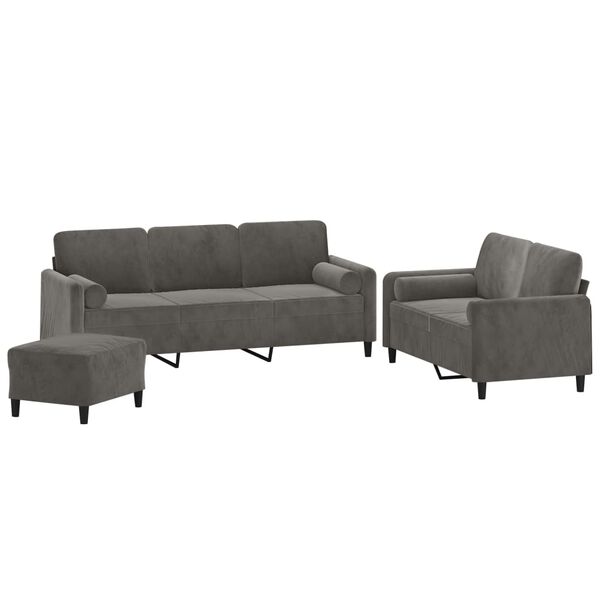 vidaXL Set di Divani 3 pz con Cuscini Decorativi Grigio Scuro Velluto