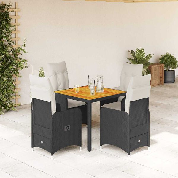vidaXL Set Bistr&ograve; da Giardino 5 pz con Cuscini in Polyrattan Nero
