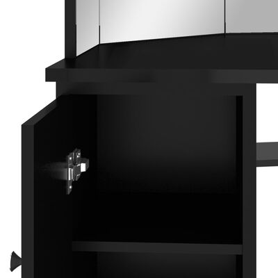 vidaXL Tavolino da Trucco Angolare con LED Nero 111x54x141,5 cm