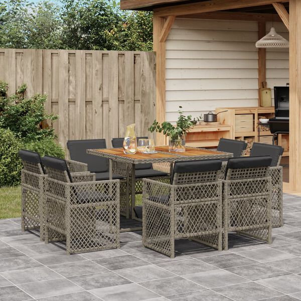 vidaXL Set da Pranzo da Giardino 9 pz con Cuscini in Polyrattan Grigio