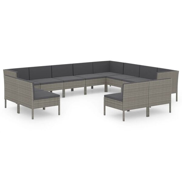 vidaXL Set Divani da Giardino 12 pz con Cuscini in Polyrattan Grigio