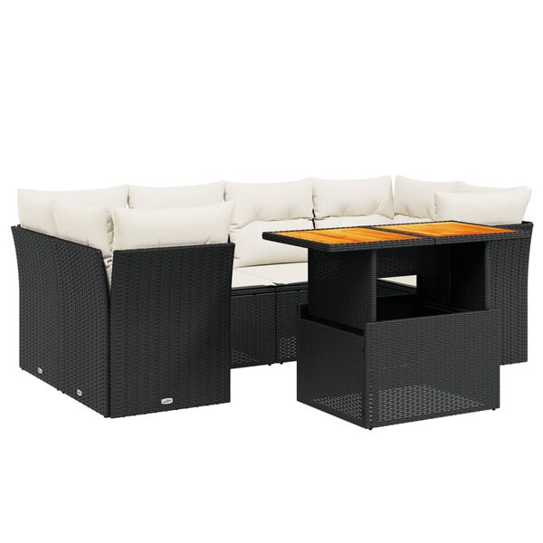 vidaXL Set Divani da Giardino con Cuscini 7pz Nero Polyrattan