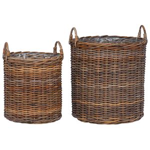 vidaXL Cestino per piante con archiviazione 2 pcs Marrone Rattan Lacak