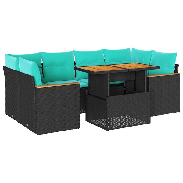 vidaXL Set Divani da Giardino con Cuscini 7pz Nero Polyrattan