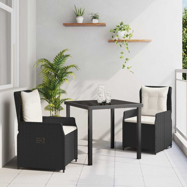 vidaXL Set da Pranzo per Giardino 3 pcs Nero polyrattan