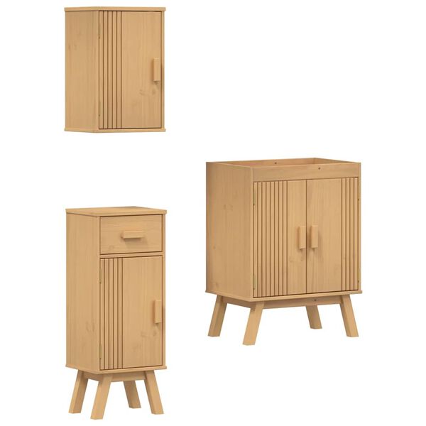 vidaXL Set di mobili per il bagno 3 pcs Marrone Legno massello di pino