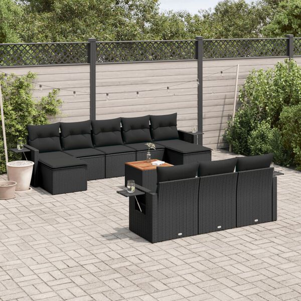 vidaXL Set Divani da Giardino 11 pz con Cuscini in Polyrattan Nero
