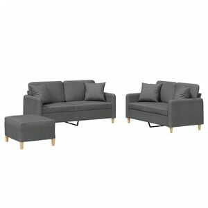 vidaXL Set di Divani 3 pz con Cuscini Grigio Scuro in Tessuto