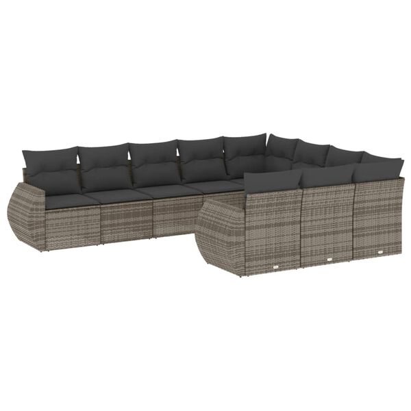 vidaXL Set Divano da Giardino 10 pz con Cuscini Grigio in Polyrattan