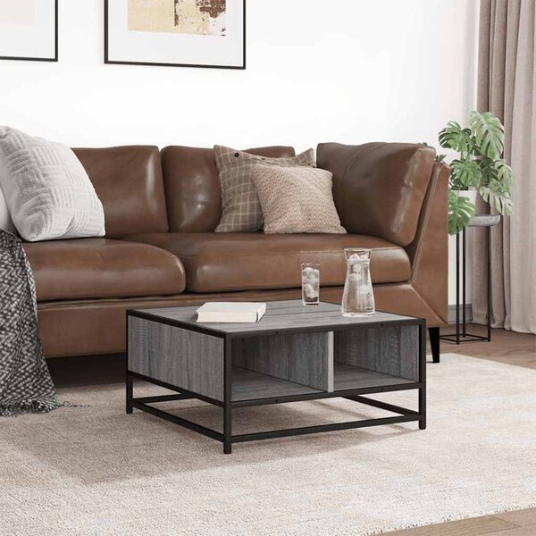 vidaXL Tavolino Grigio Sonoma 60,5x60,5x30 cm in Truciolato e Metallo