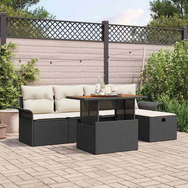 vidaXL Set Divano da Giardino con cuscino 6 pcs Nero Poly Rattan