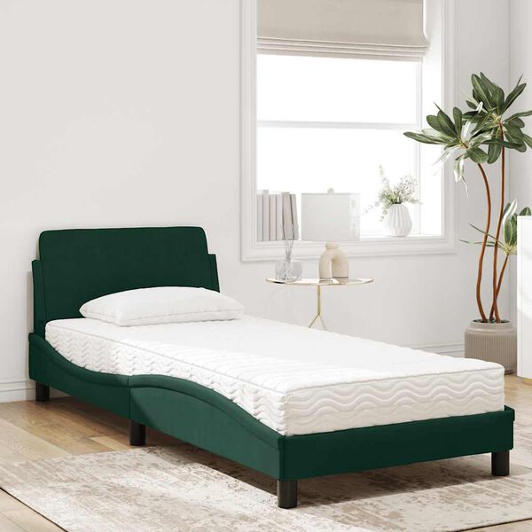 vidaXL Letto con Materasso Dover Verde Scuro 90x200 cm in Velluto