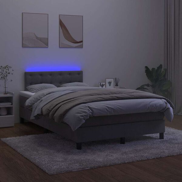 vidaXL Letto a Molle con Materasso e LED Grigio Scuro 120x190cm in Velluto