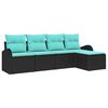 vidaXL Set di divani con cuscino 5 pcs Nero e Turchese polyrattan